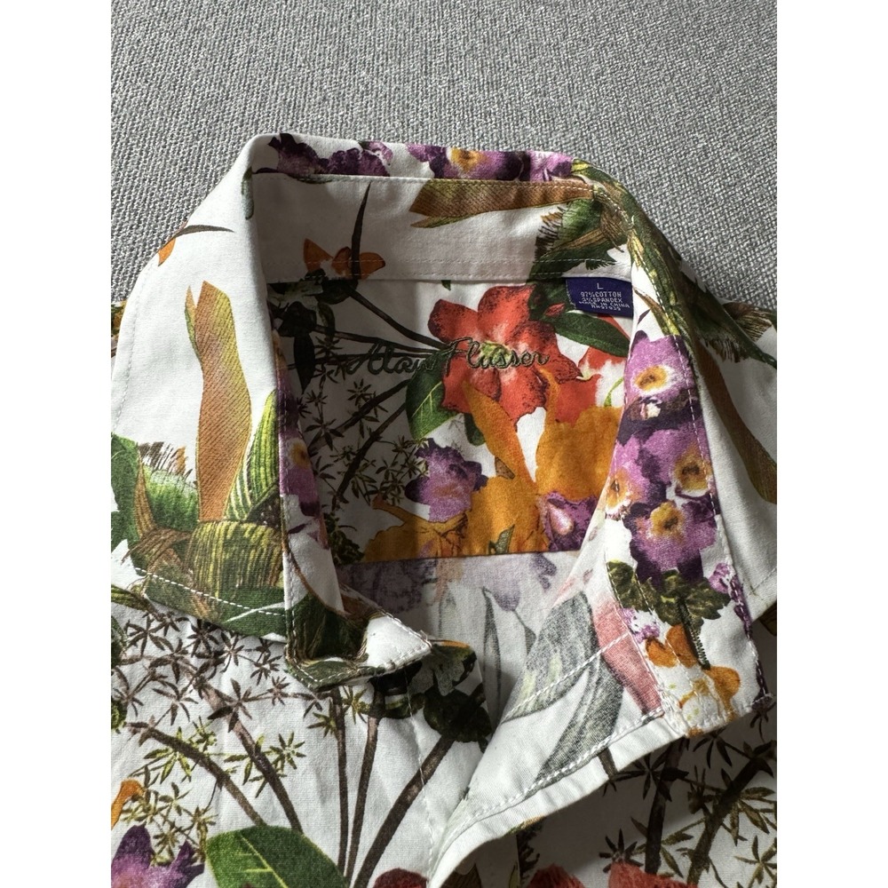 Alan Flusser Men's Large Floral Short Sleeve Button Up Shirt Tropical, Colorful - Picture 3 of 11